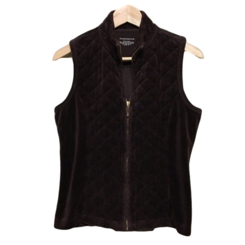 Charter Club quilted chocolate Brown plush velour vest size medium
